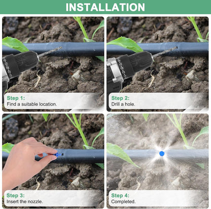 100-Pack Misting Nozzles, 90 Degree Irrigation Emitter Sprinklers for Garden/Plant/Lawn Water Irrigation System Barbed Refraction Atomizing Dripper [Blue]