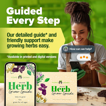 HOME GROWN Indoor Herb Garden Kit w/Glazed Ceramic Pot - Easy-to-Grow Kitchen Window Gardening Starter Set - Unique Housewarming Gift for Women, Mom, Gardeners, Friend, Her, Mother