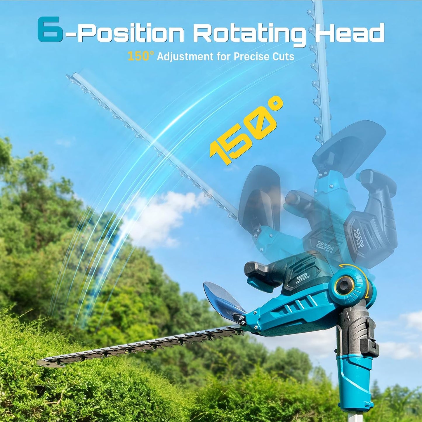 SEESII Pole & Cordless Hedge Trimmer 2-in-1: Electric Bush Trimmer with 20" Dual-Action Blade - 2 Pcs 4.0Ah Batteries, Telescopic Pole, Adjustable Rotating Head, Handheld Hedge Cutter for Tree Shrubs