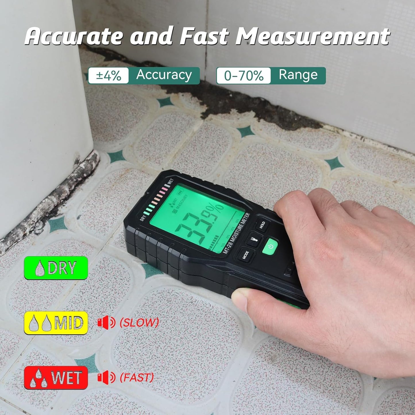 Pinless Moisture Meters Non-Invasive Digital Wood Moisture Tester Water Leak Detector for Wall,Lumber, building,Firewood,Humidity Tester