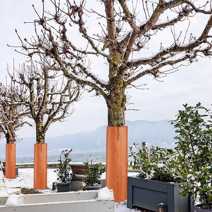 2Pack Palm Tree Root Protectors Winter Protection for Trees Root Self Adhesive Plant Trunk Insulation Cover with Drawstring for Garden Outdoor Cold Weather Plants Trunk Protection, Dia 7.9 "