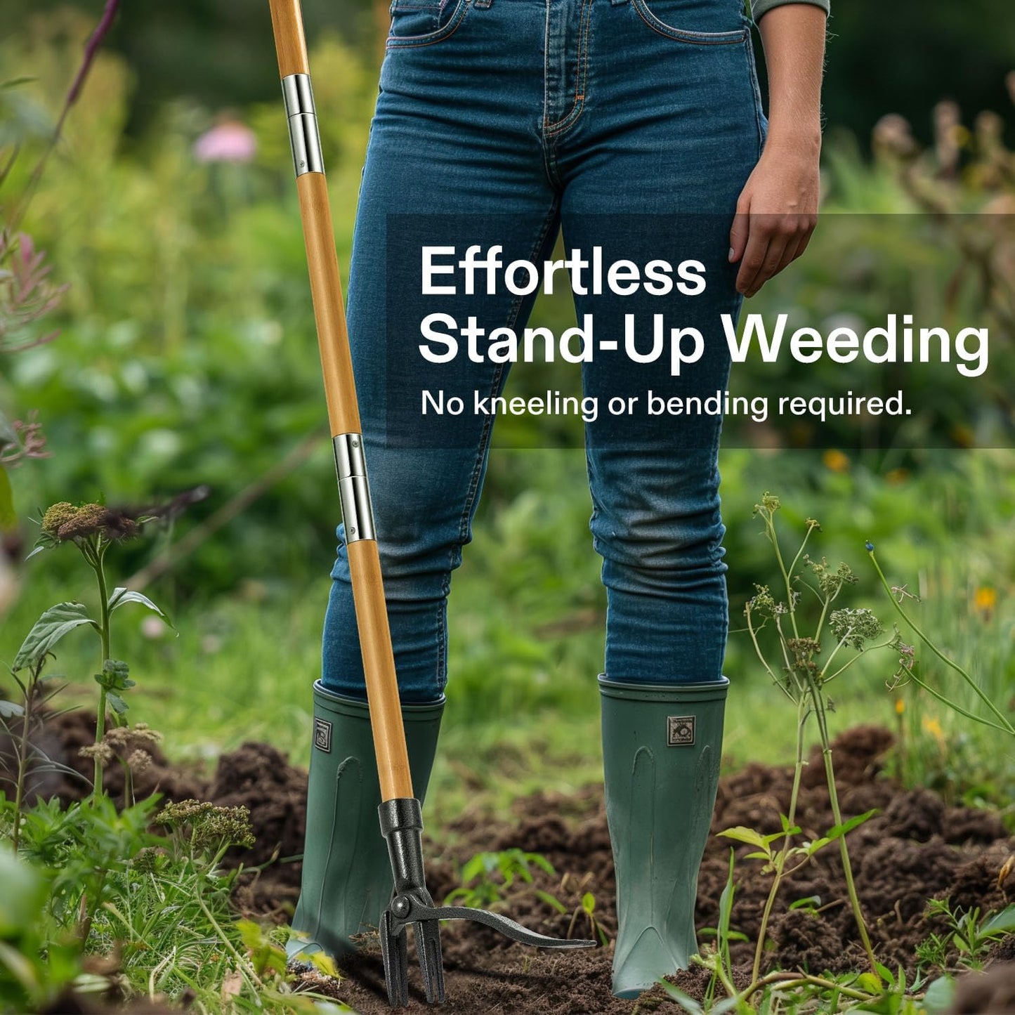 VIVOSUN 47" Weed Puller, Stand-Up Weed Puller Tool with Bamboo Handle & 4-Claw Steel Head, Sectional Pole Design, Easy Weeding Without Pulling, Bending, or Kneeling