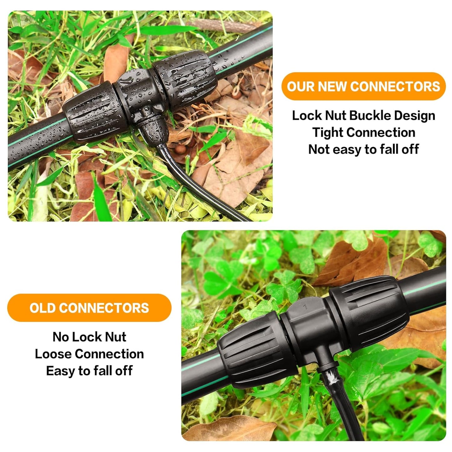 Drip Irrigation Fittings for 1/2 Inch to 1/4 Inch Tubing Reducing Tee：1/2" (1/2" ID x 0.65" OD) to 1/4" Drip Line Anti-drop Locked Nut Barbed Reducer 3 Way Tee Connectors (12 Pack)