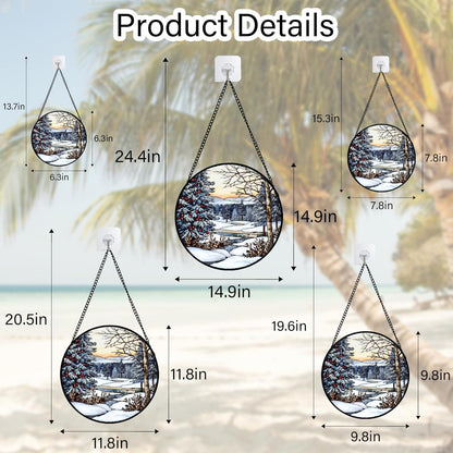 Stained Glass Window Hanging, Winter Snow Landscape Suncatcher Diamond Glass Panel Sun Catchers Decor for Birthday for Women, Men, Wife, Aunt, and Mom 11.8 in