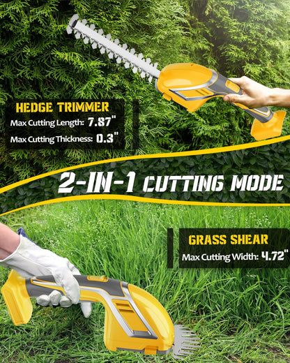 Rozlchar Cordless Hedge Trimmer & Grass Shears Handheld Compatible for Dewalt 20V Battery(No Battery), Lightweight 7.87'' Electric Hedge Trimmer 4.7" Grass Cutter Combo for Lawn, Backyard, Garden