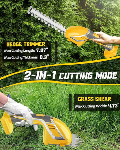 Rozlchar Cordless Hedge Trimmer & Grass Shears Handheld Compatible for Dewalt 20V Battery(No Battery), Lightweight 7.87'' Electric Hedge Trimmer 4.7" Grass Cutter Combo for Lawn, Backyard, Garden