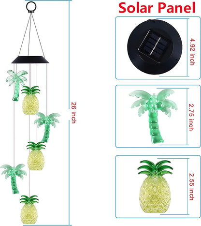 LED Solar Coconut Tree Pineapple Wind Chimes Outdoor - Waterproof Solar Powered Changing Color Palm Tree Pineapple Wind Chime Light for Home, Party, Festival Decor, Night Garden Decoration