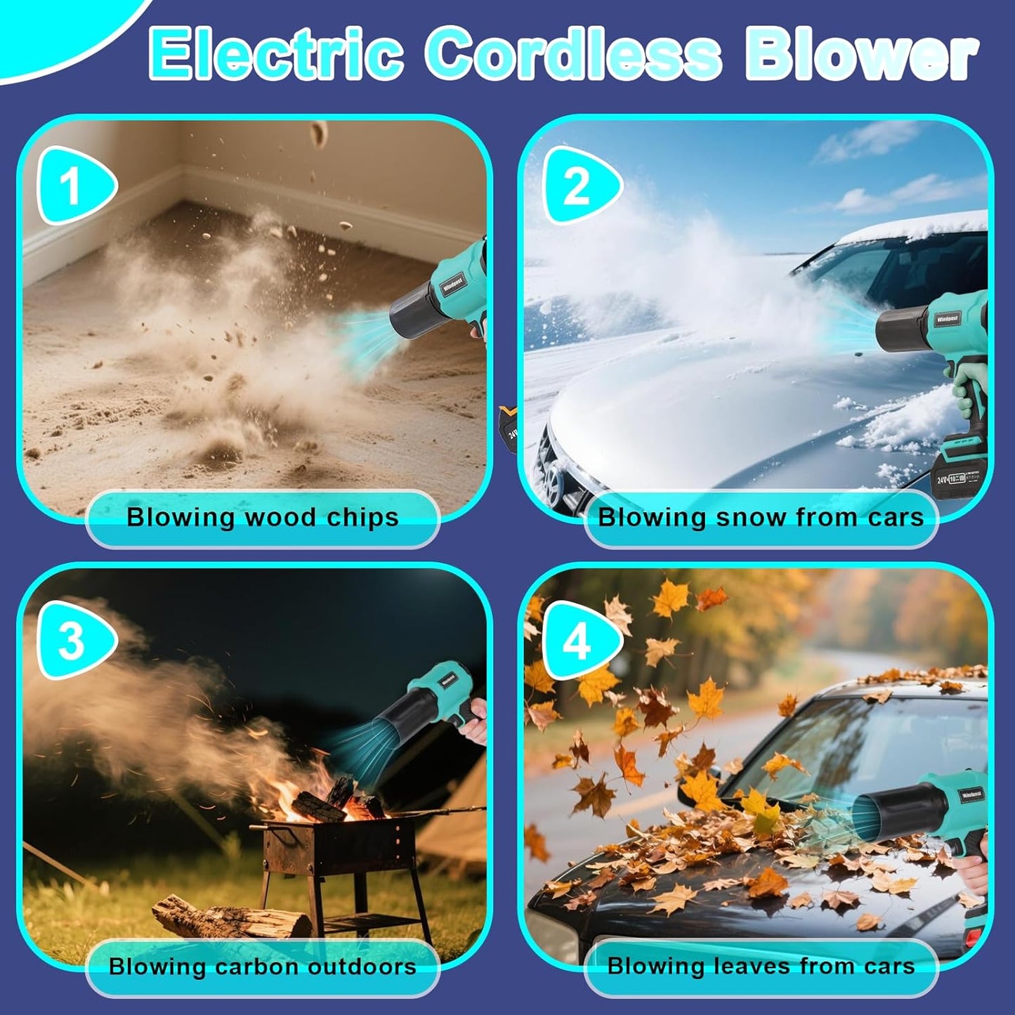 Small Cordless Leaf Blower,Leaf Blower Cordless,300000RPM Turbo Jet Blower with 1X24VX4.0Ah Battery and Charger for Patio Cleaning,Lawn Care,Car Cleaning and Dust Etc,2 Blowing Nozzles-Blue