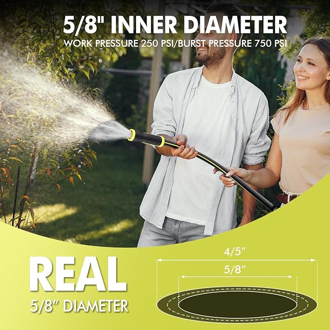 Garden Hose 100FT with 10 Pattern Spray Nozzle - PHLEX PRO Heavy-Duty 5/8'' Rubber 3-Layer Garden Hose - Innovation Flexible Hybrid Lightweight Water Hose, Full Brass Fittings (RyobiGreen)