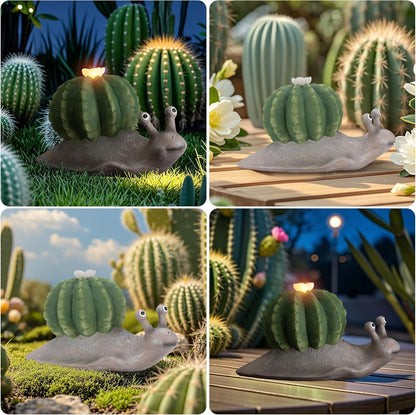 Solar Cactus Snail Statue Garden Decor Light - Outdoor Decorative LED Flower, Suitable for Patio, Lawnand Garden Decorations, Gifts for Mom