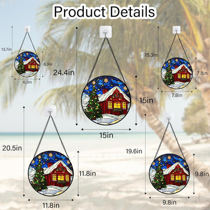 Stained Glass Window Hanging Blue Night Sky Snowflakes Christmas Tree 6.3" - Suncatcher Door Garden Sun Catcher Xmas Holiday Decor Birthday for Mom Men Woman Nana