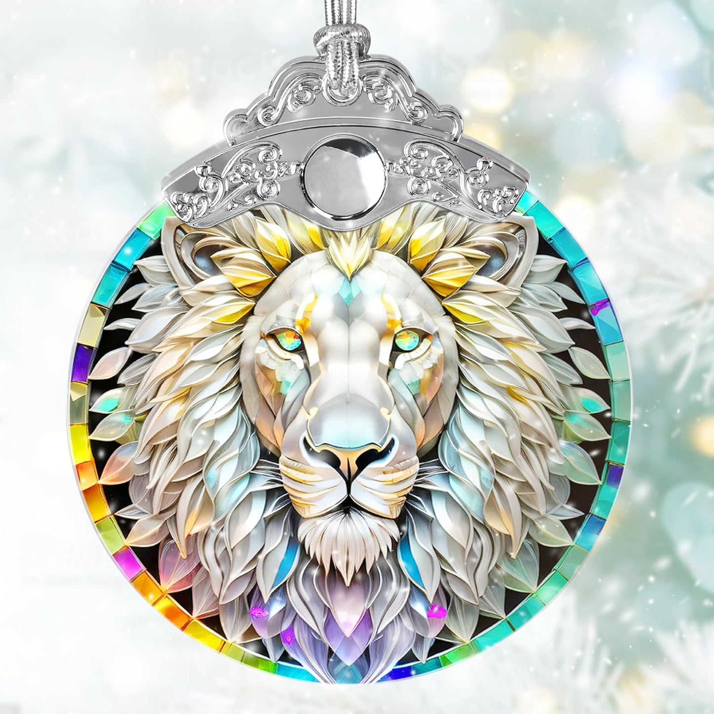 Stained Glass Suncatcher, Jocidea Lion Ornament, Christmas Ornaments, Holidays Ornaments, Christmas Tree Decor, Lion Decor for Home, Lion Gifts