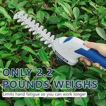 Cordless Grass Shear, 2 in 1 Hedge Trimmer, Electric Handheld Grass Cutter 7.2V Rechargeable Bush Trimmer Lightweight Shrubbery Hedge Shears with Type-C Cable and 2.0Ah Battery for Garden Yard Lawn