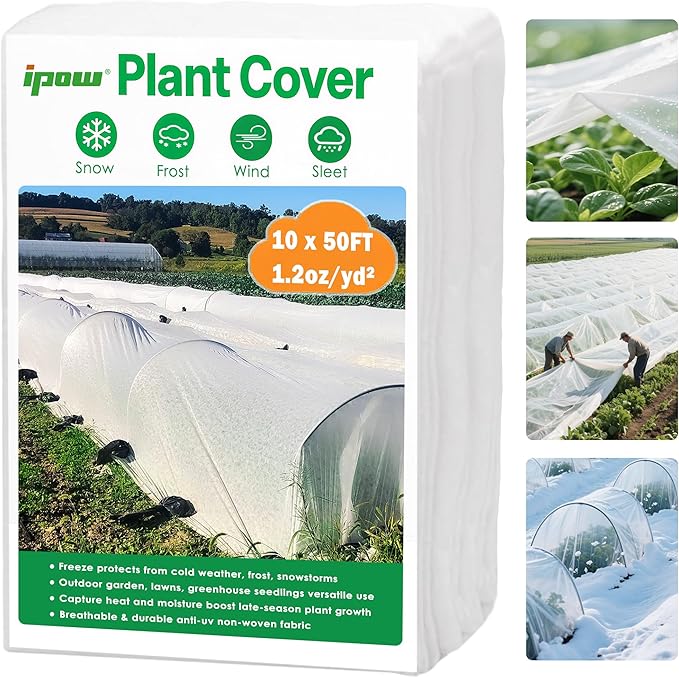 10 FT x 50 FT Plant Covers for Frost & Sun Protection, Thick 1.2 oz/yd² Frost Cloths Blankets to Extreme Low -4 °F Temperatures, Reusable Floating Row Covers for Outdoor Garden Vegetables Seedlings