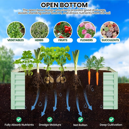 Galvanized Raised Garden Bed, 2 Pcs 6x3x2FT Outdoor Outdoor Planter Boxes with Open Base with Safety Edge and Glove, Elevated Rectangular Planting Bed for Vegetables Flowers Ground Planter, Green