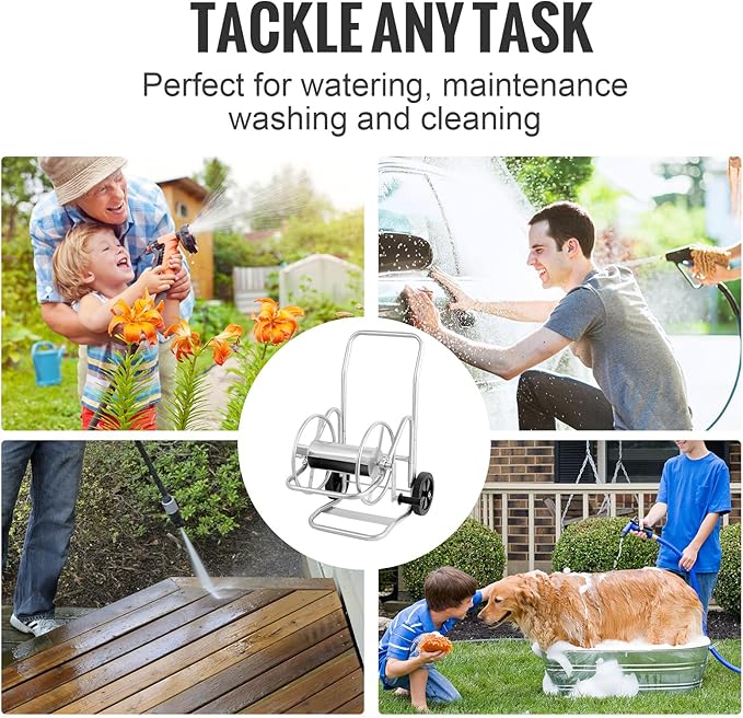 VEVOR Hose Reel Cart, Hold Up to 200 ft of 5/8 in Hose (Hose Not Included), Garden Water Hose Carts Mobile Tools with Wheels, Heavy Duty Powder-Coated Steel Outdoor Planting for Garden, Yard, Lawn