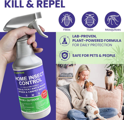 Home Insect Pest Control Spray 16oz – Kills & Repels Fleas, Ticks, Ants, Roaches, Spiders, Bed Bug and More on Contact with Peppermint Oil; Natural Safe and Effective Indoor & Outdoor Solution