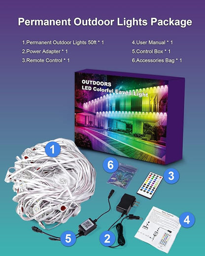 XINKAITE 50ft Permanent Outdoor Lights for House, 2025 Eave Lighting with App/Remote Control, IP67 Waterproof smartlight for Christmas, Halloween, Holiday, Party, Daily