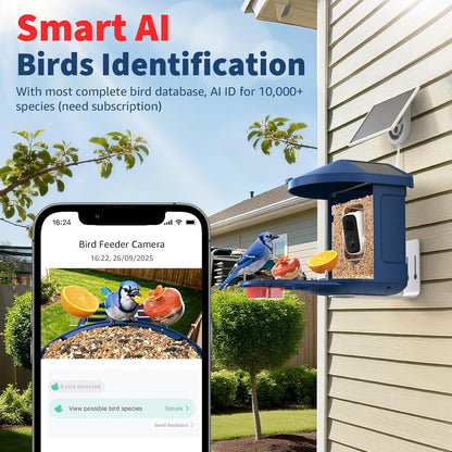 PeckCam® Bird Feeder with Camera with AI Identify 10000+ Birds Species, 3 Solar Panels, 2K Live View, Instant Arrival Alerts, Smart Bird House with Cam, Gift for Bird Lovers