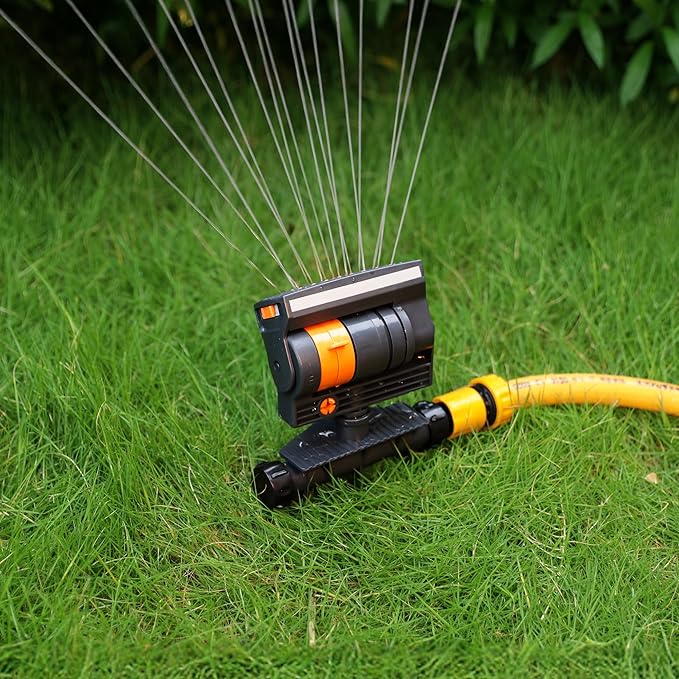 Stationary Yard Sprinklers, Oscillating Garden Sprinkler, 4 Modes Adjustable Lawn Sprinklers for Yard Large Area with 16 Spray Streams, Water Filter (Ground Spikes)