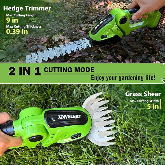 Cordless Hedge Trimmer & Grass Shears -24V Electric Shrub Trimmer Grass Shears Handheld Grass Cutter, Hedge Shear with 2 PCS Rechargeable Battery, Charger and Toolbox to for Garden, Lawn,Green