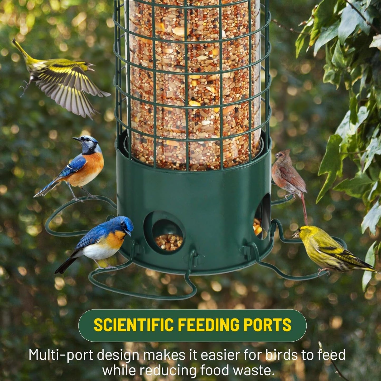 Squirrel Proof Bird Feeder, Weight Activated Outdoor Hanging Metal Bird Feeder, Bite Proof, Weatherproof, Durable, Suitable for Chickadees, Goldfinches, Cardinals, 4.4LB Large Capacity, Green