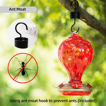 Hummingbird Feeders 32OZ Glass Hummingbird Feeder, 4 Perch Ant Moat Leakproof, Garden Decor (Red Lily)