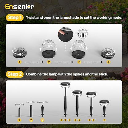 Ensenior Color Changing Solar Lights Outdoor, Auto ON/Off 3000K White Light & RGB LED Solar Garden Lights for Pathway, Yard, Patio, Waterproof, Energy-Efficient Landscape Lighting, 6-Pack