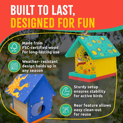 SparkJump Jr Bird House Kit, DIY Cedar Wood Birdhouse for Outdoors with Paint, Fun for Kids & Adults, Bird House Making Kit for All Ages (1-Pack)