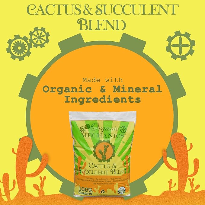Organic Mechanics Cactus and Succulent Blend Potting Soil, 2 qt (Pack of 2) – Well-Drained Organic Mix – Enhances Plant and Root Growth with Biochar, Rice Hulls, and Worm Castings