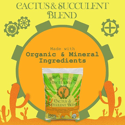 Organic Mechanics Cactus and Succulent Blend Potting Soil, 2 qt (Pack of 2) – Well-Drained Organic Mix – Enhances Plant and Root Growth with Biochar, Rice Hulls, and Worm Castings
