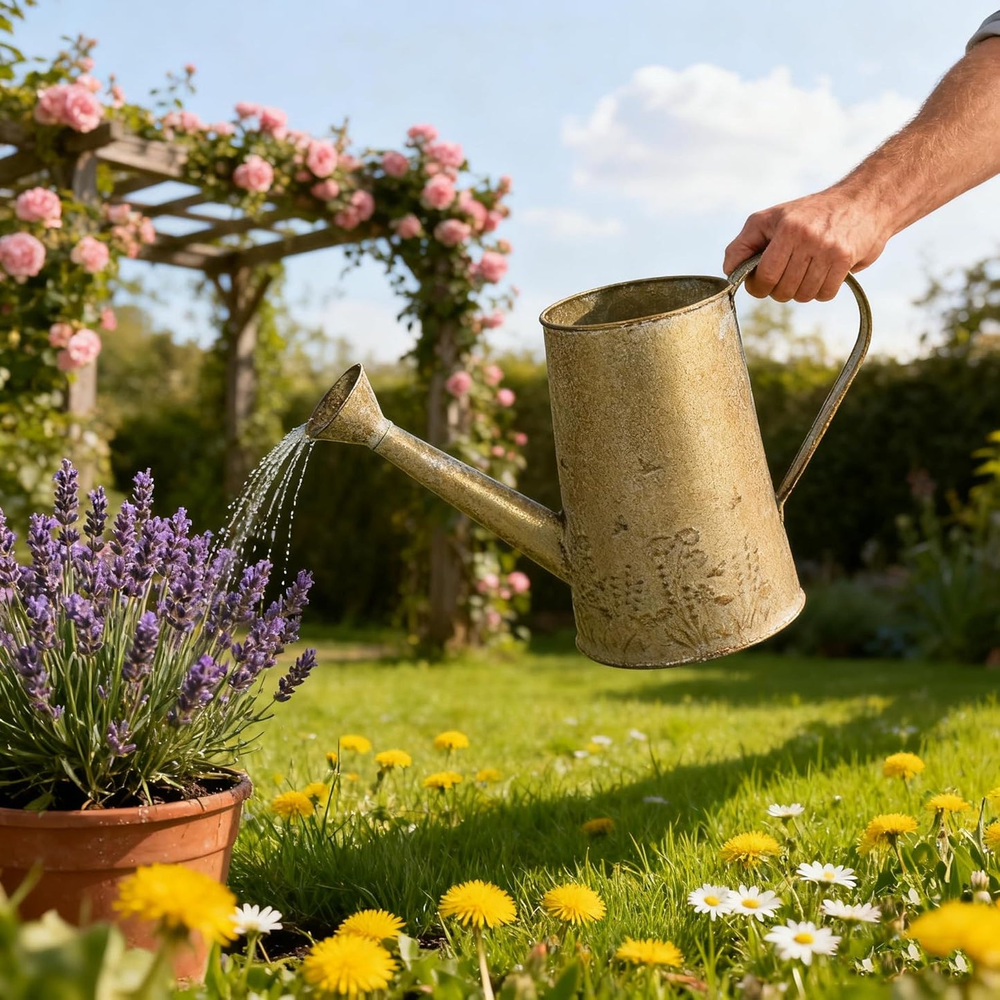 Vintage Metal Watering Can with Handle Rustic Farmhouse Watering Can Flower Pot Distressed Decorative Planter Retro Gardening Flower Bucket for Home Indoor Outdoor Garden Balcony Courtyard (White#4)