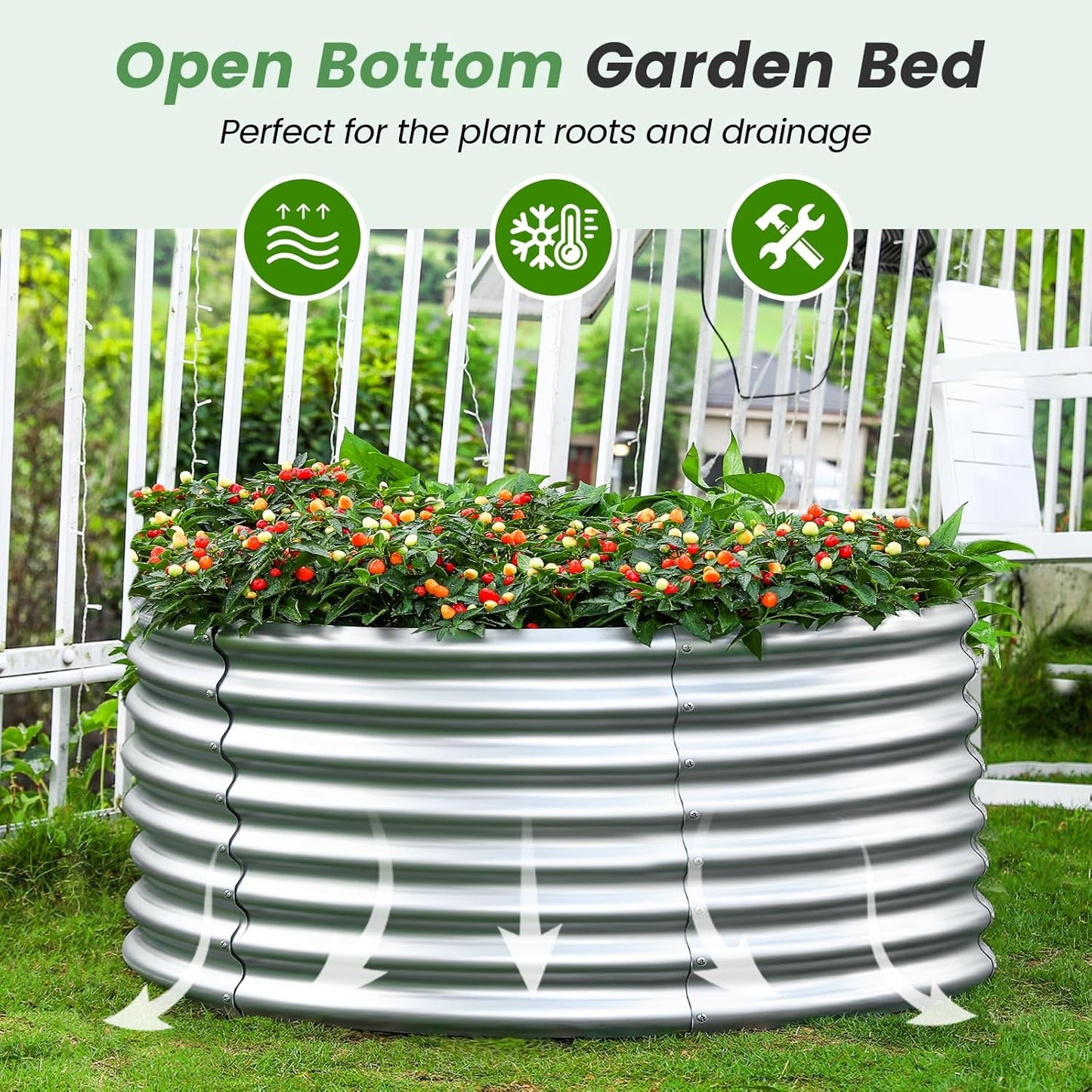 Land Guard 4×4×2ft Galvanized Raised Garden Bed Kit, Round Galvanized Planter Raised Garden Boxes Outdoor, Large Metal Raised Garden Beds for Vegetables, Silver