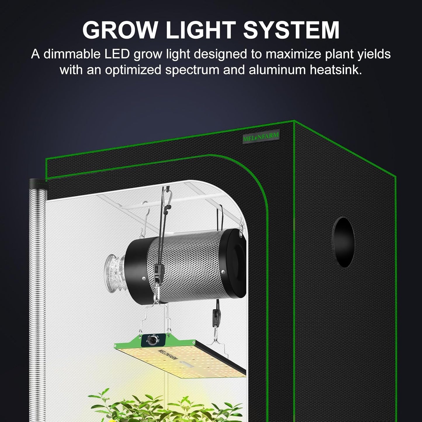 MELONFARM Grow Tent Complete Setup 2x2, 70W Full Spectrum LED Grow Light & 24"x24"x48" Grow Tent Bundle, 4" Efficient Airflow Ventilation System with Soundproof Duct Connector