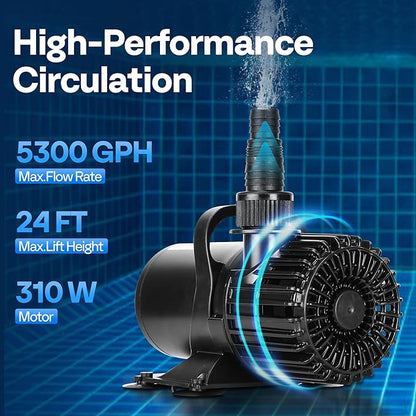 VIVOHOME Electric 310W 5300GPH Submersible Water Pump for Koi Pond Pool Waterfall Fountains Fish Tank and Aquarium