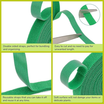 Reusable Plant Ties for Climbing Plants Hook and Loop Green Nylon Plant Straps Tape Double Sided Garden Tie Strap Reusable Adjustable Gentle Support for Vines, Trellis, Tomato (1/2 Inch x 16.4 ft)