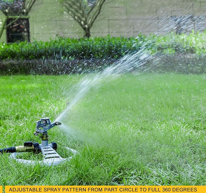 ESOW Metal Pulsating Sprinkler with Heavy Duty Metal Base, Garden Lawn Sprinkler 360 Degree Rotating with Adjustable Spray Pattern for Garden Lawn, Outdoor, Water Coverage up to 5,800 Sq.
