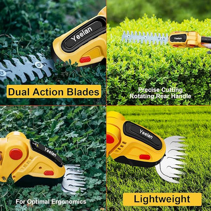 24V Hedge Trimmer Cordless & Grass Shear, Yeelan 2 in 1 Handheld Shrub Trimmer Electric Bush Trimmer, Portable Power Hedge Shears & Grass Cutter with 2 Pcs Rechargeable Batterys for Garden & Lawn
