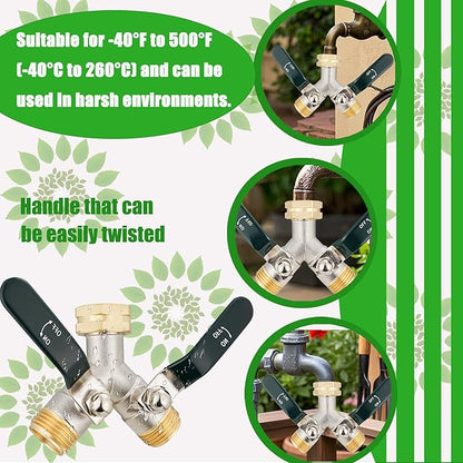 EJW Hose Splitter 2 Way, Garden Hose Y-Valve Splitters, Full Flow Hose Splitter Connector, Heavy Duty Brass Garden Hose Splitters, 3/4 Inch GHT Thread,Garden Hose Adapter 2 Way.