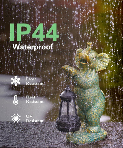 Solar Elephant Garden Statues for Outdoor: Outside Sculpture Lantern Decor for Yard Lawn Porch Patio Balcony Decorations Gifts for Grandma Mom Women