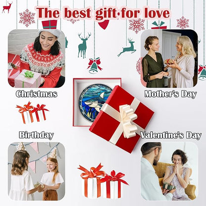 Stained Glass Suncatcher, Blue Ocean Big Shark Sun Catcher Waterweed Stain Glass Window Hanging Decoration Mother's Day Birthday Gifts for Women Men Mom Nana 9.8 in