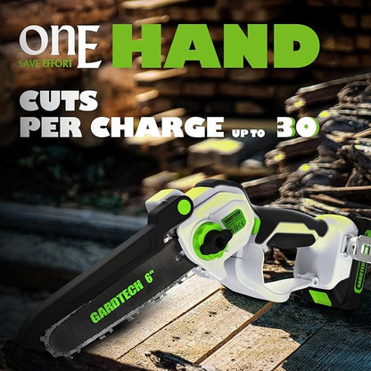 Gardtech Mini Chainsaw Cordless 6 Inch - Portable Electric Chainsaw Cordless Battery Powered, Handheld Small Chain Saw with 2-side Security Lock [Southpaws Friendly] for Wood Cutting, Pruning Branches