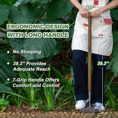 Haliaeetus Manual Edger, 39.3'' Garden Edger with Serrated Edge for Easily Hacking Through Dirt and Weed, Hand Edger with T-Grip Offer Comfort and Control, Stainless Steel Lawn Edger Tool for Sidewalk