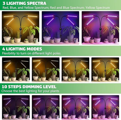 LED Grow Lights for Indoor Plants Full Spectrum with 15-63 inches Adjustable Tripod Stand, Red Blue White Floor Grow Lamp with 4/8/12H Timer with Remote Control