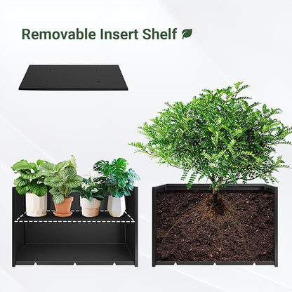 Metal Planter Box 30” x 12” x 16”, Tall Planter Box with Removable Insert Shelf, Black Steel Planter Heavy Duty for Porch, Garden, Patio, Yard