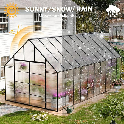 CDCASA 20x10x10 FT Greenhouse for Outdoors, Easy Assembly Large Thicker Aluminum Heavy Duty Polycarbonate Greenhouses Kit w/4 Vents, Swing Door, Outside Walk-in Green House for Sunroom Patio,Backyard