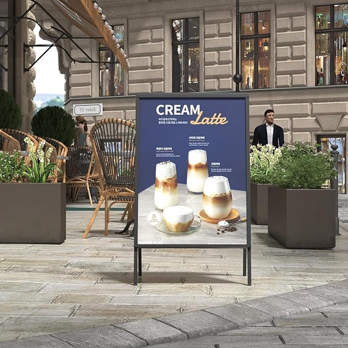 4 PCS A Frame Sign Holder-24x36 Inch, Heavy-Duty Double-Sided Sandwich Board Holder, Foldable Business & Store Sign Holders with Metal Flap to Protect Against Raindrops, for Pavement Outdoor, Frame Only