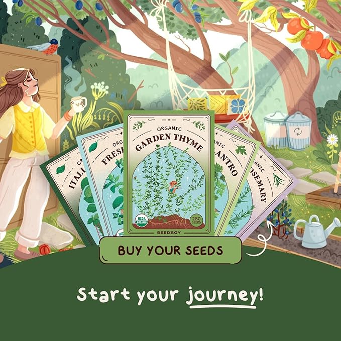 Seedboy Organic Thyme Seeds for Planting Indoor and Outdoor, Non-GMO and USDA Certified Herb Seed Packet for Hydroponic Garden Indoor or Planting Outdoors (Thyme)