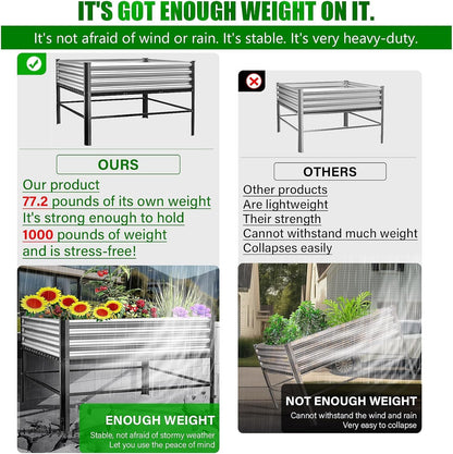 Doniks Raised Garden Bed with Legs, 48×48×32in Large Outdoor Metal Galvanized Garden Planting Box,1000lb Capacity for Vegetables Lawn Green Flowers, Fruits, Terrace