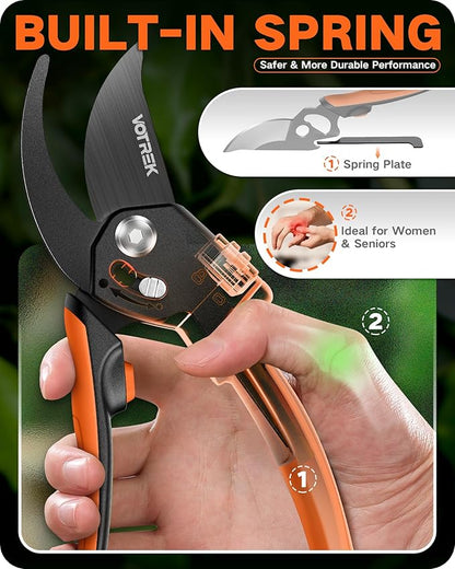 8.5" Pruning Shears for Gardening, 【Unique Stepless Handle Opening】Professional Bypass Garden Clipper, Heavy Duty Plant Pruners for Branch 【SK5 Steel Blades】【Built-in Spring】【All Hand Sizes】